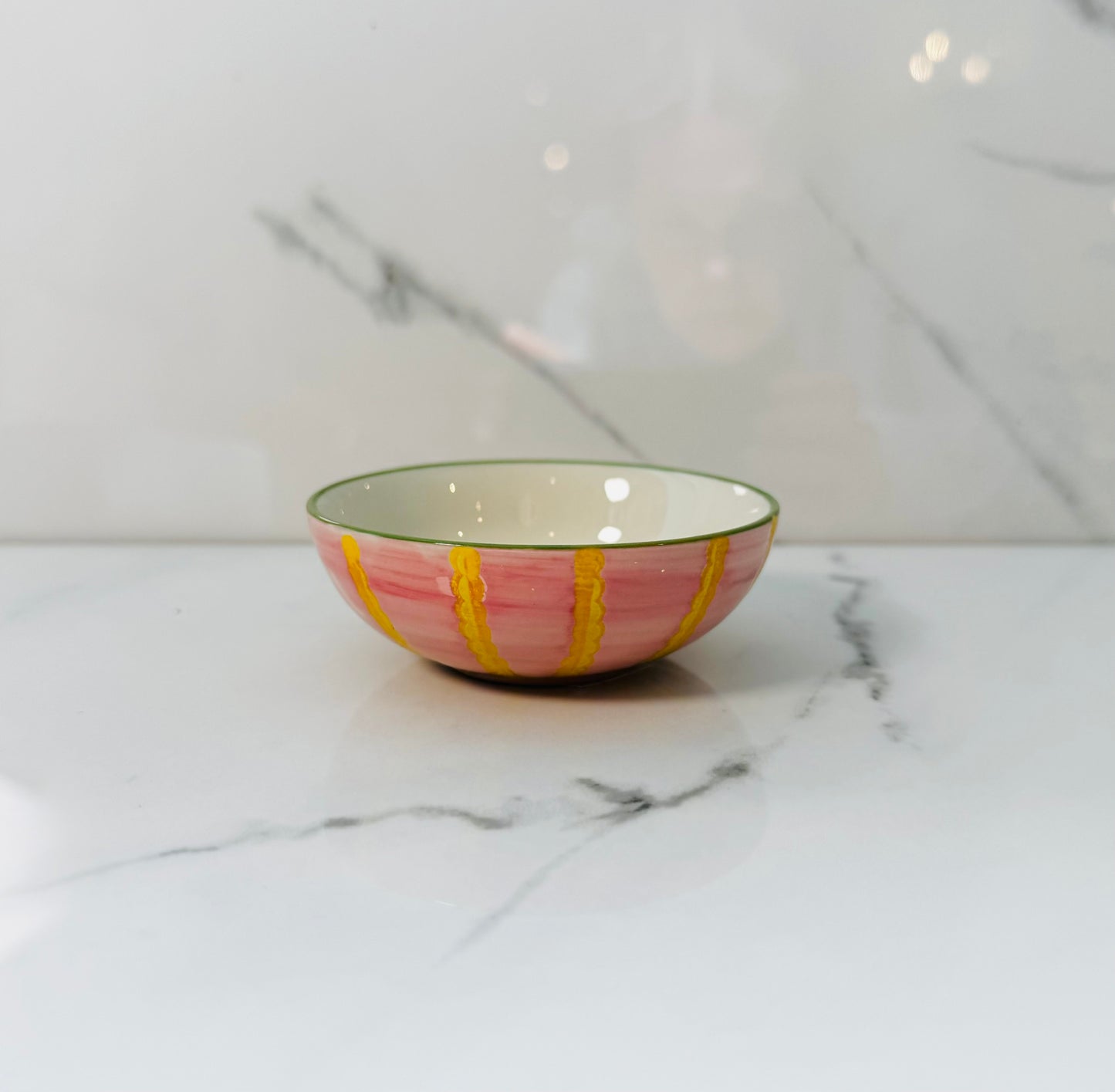 Mini Stoneware Bowl - Yellow and Pink Stripe