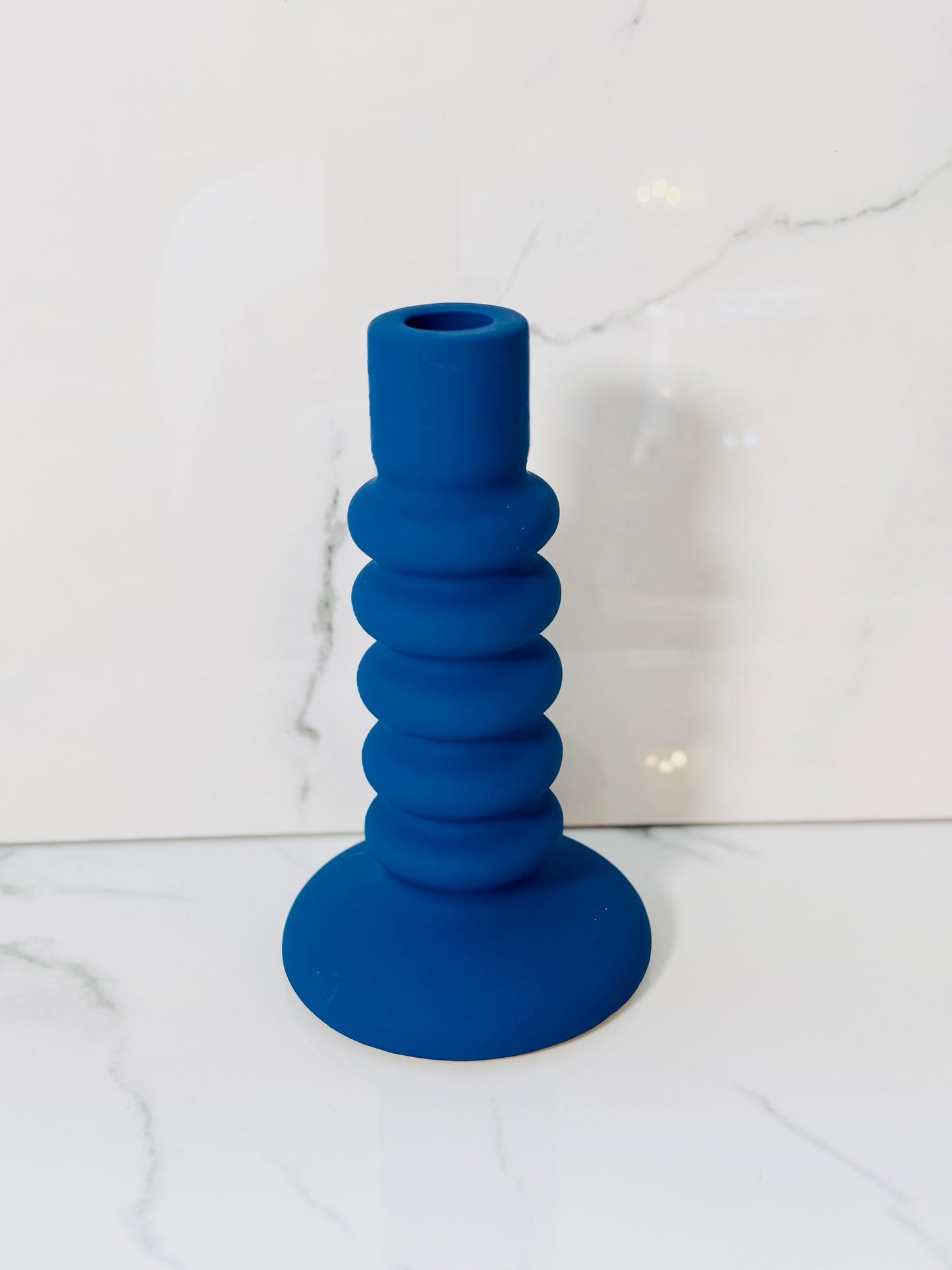 Blue Stoneware Taper Candle Holder