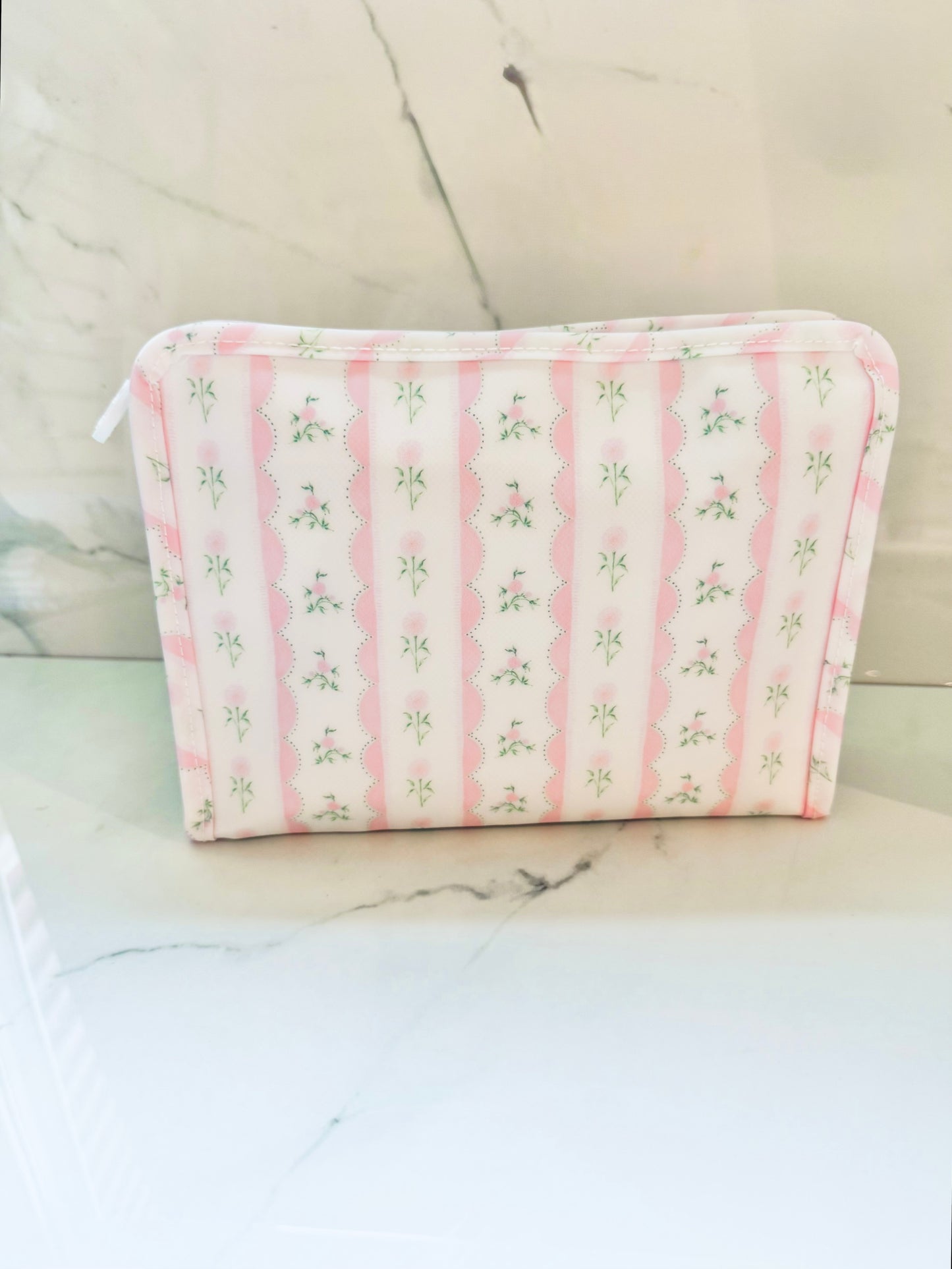 Medium Pink Ribbon Floral Zip Bag