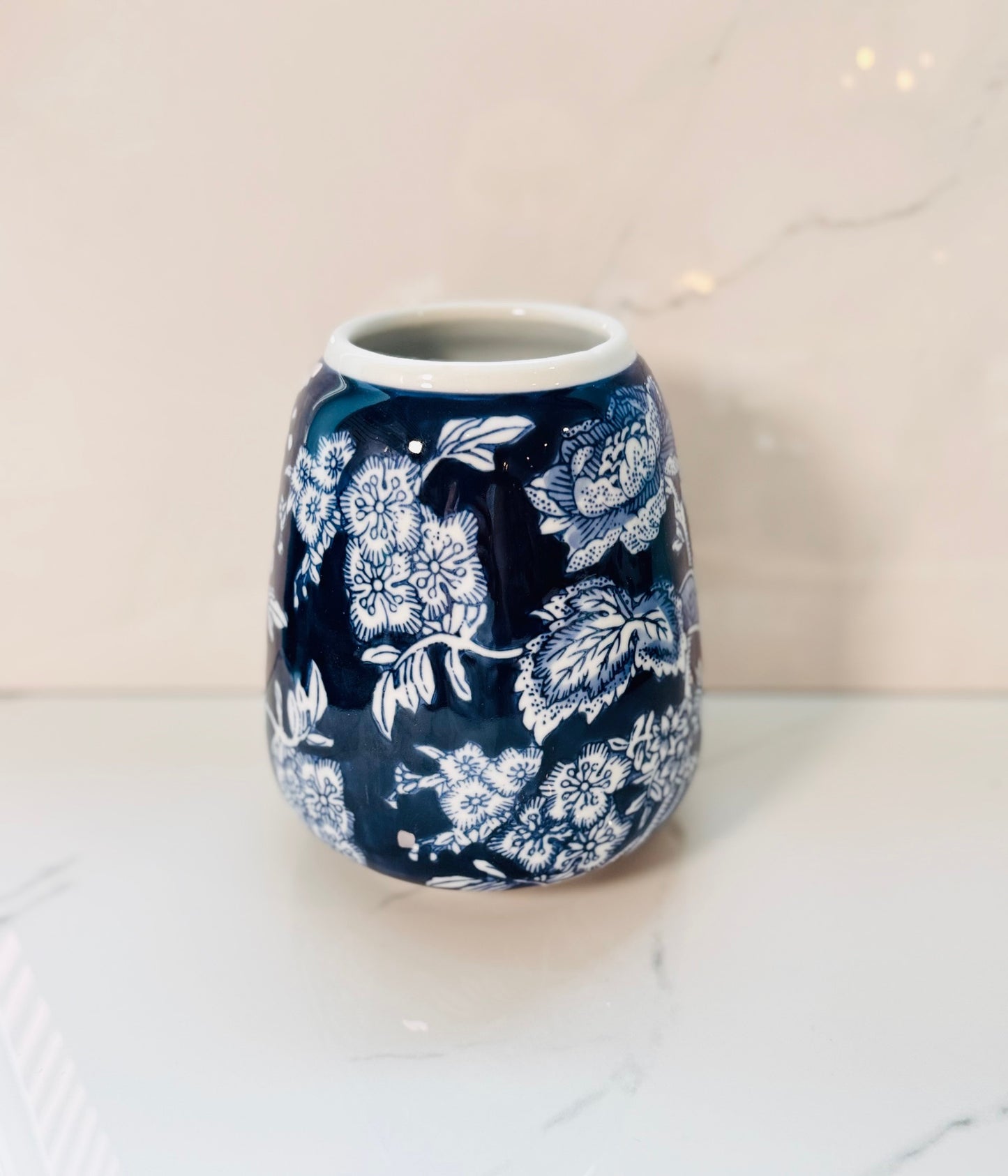 Large Blue with White Flowers Vase