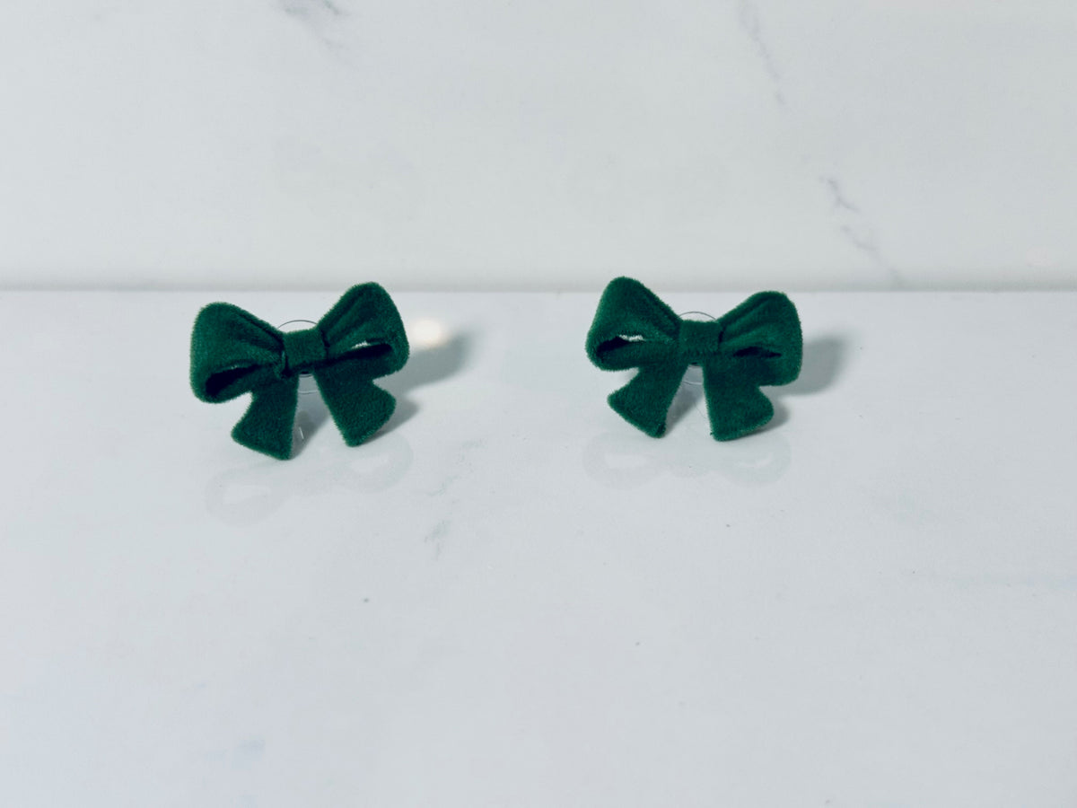 Green Velvet Bow Earrings