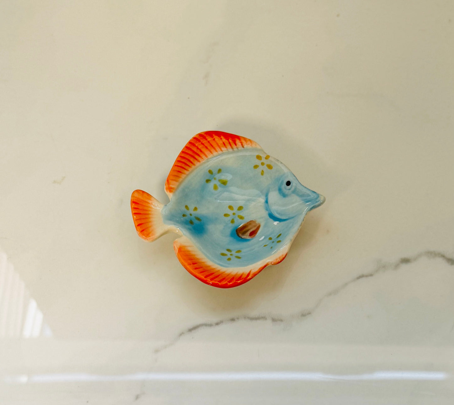 Blue and Orange Floral Fish Tidbit Dish