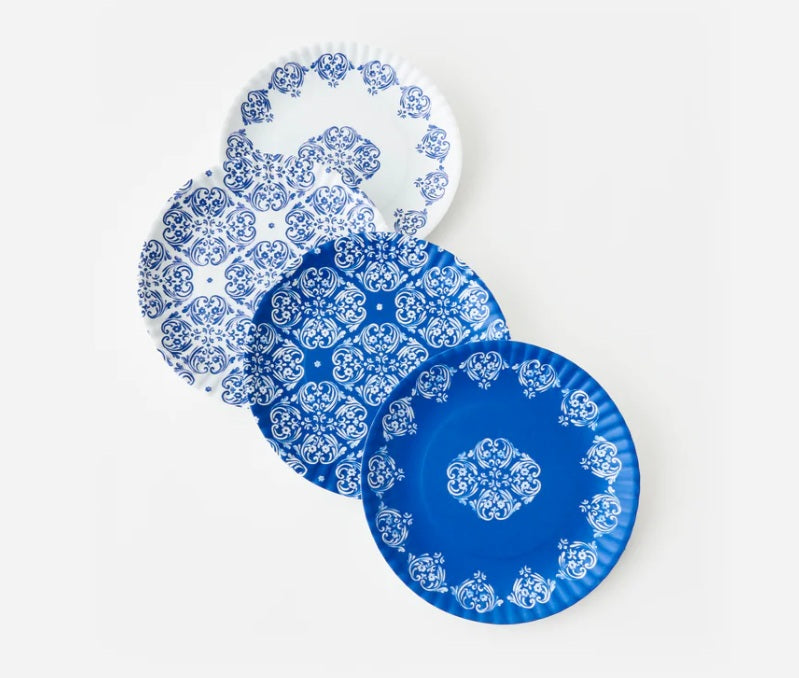 Blue and White Melamine Plate - Set of 4