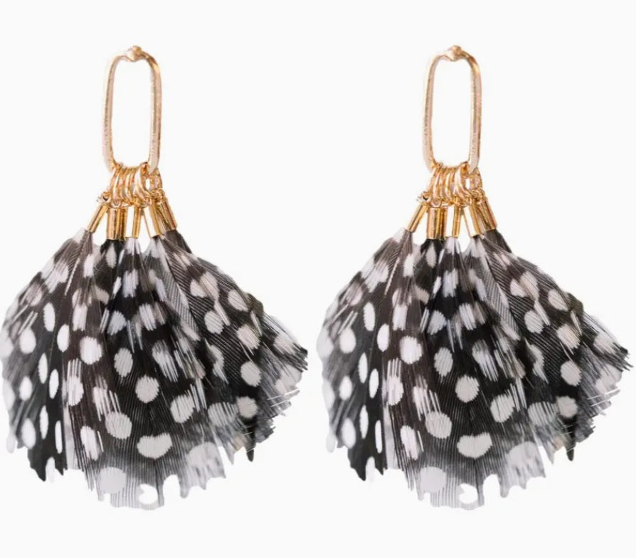 Spotted Feather Tassel Earrings