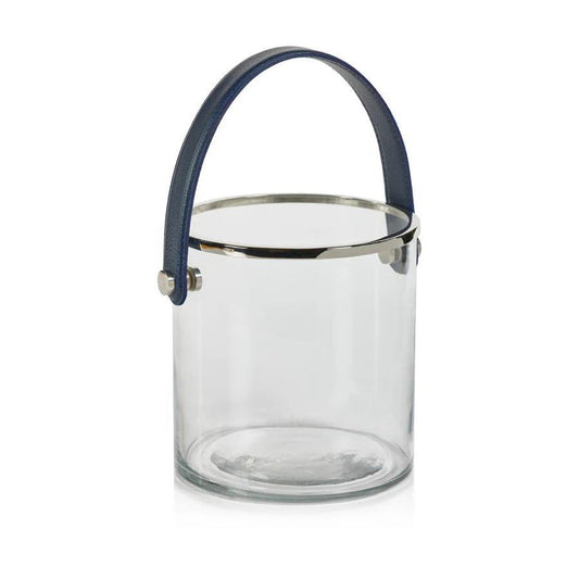 Ice Bucket With Navy Leather Handle