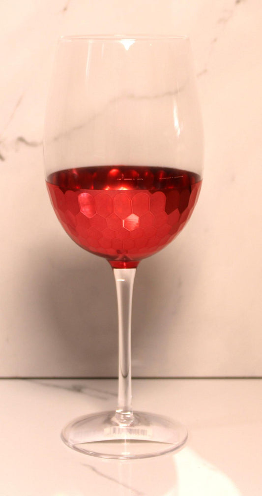 Red Faceted Wine Glass