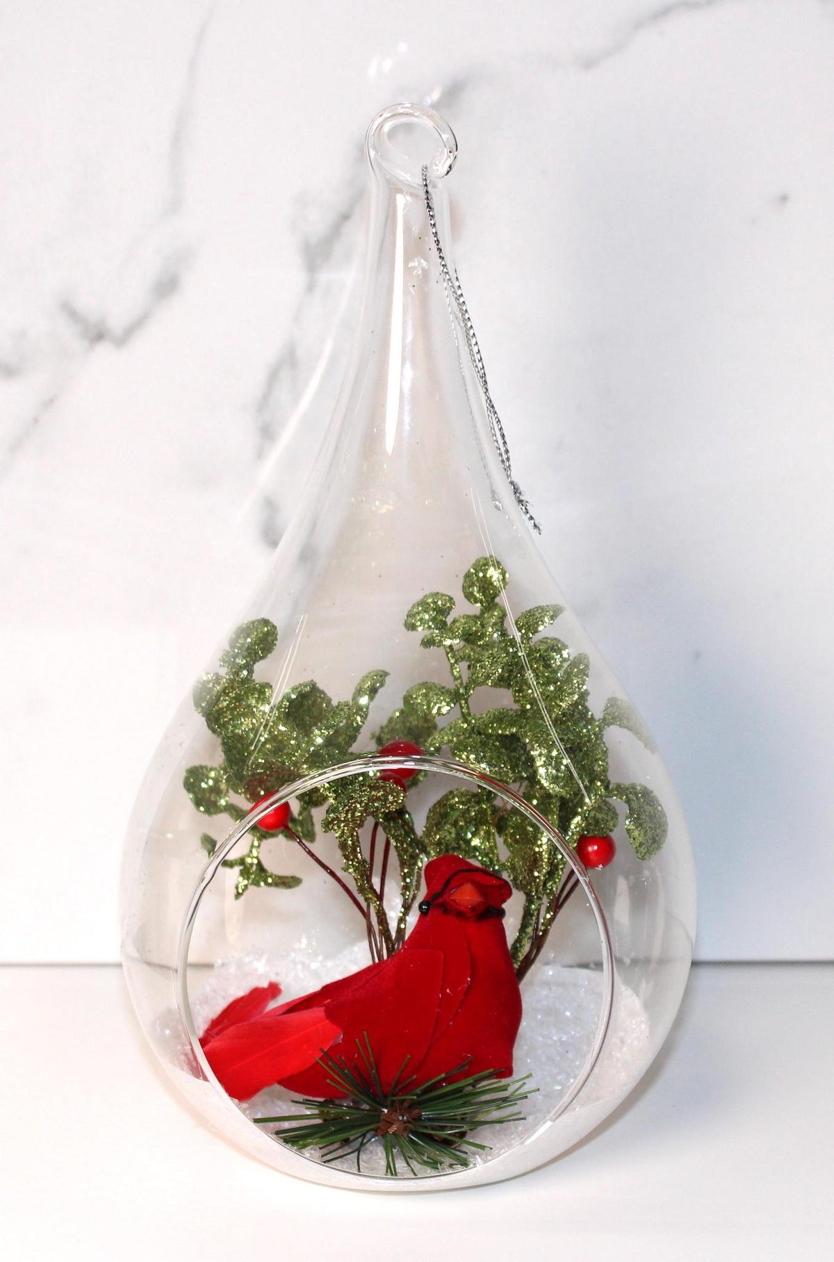 Cardinal Winter Scene Glass Ornament