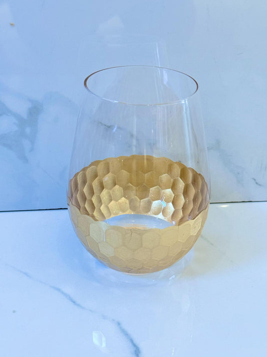 Gold Leaf Stemless Wine Glass