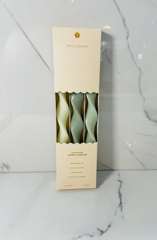 13" Twist Green Hue Taper Candles - Set of 3