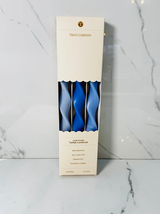 13" Twist Blue Hue Taper Candles - Set of 3