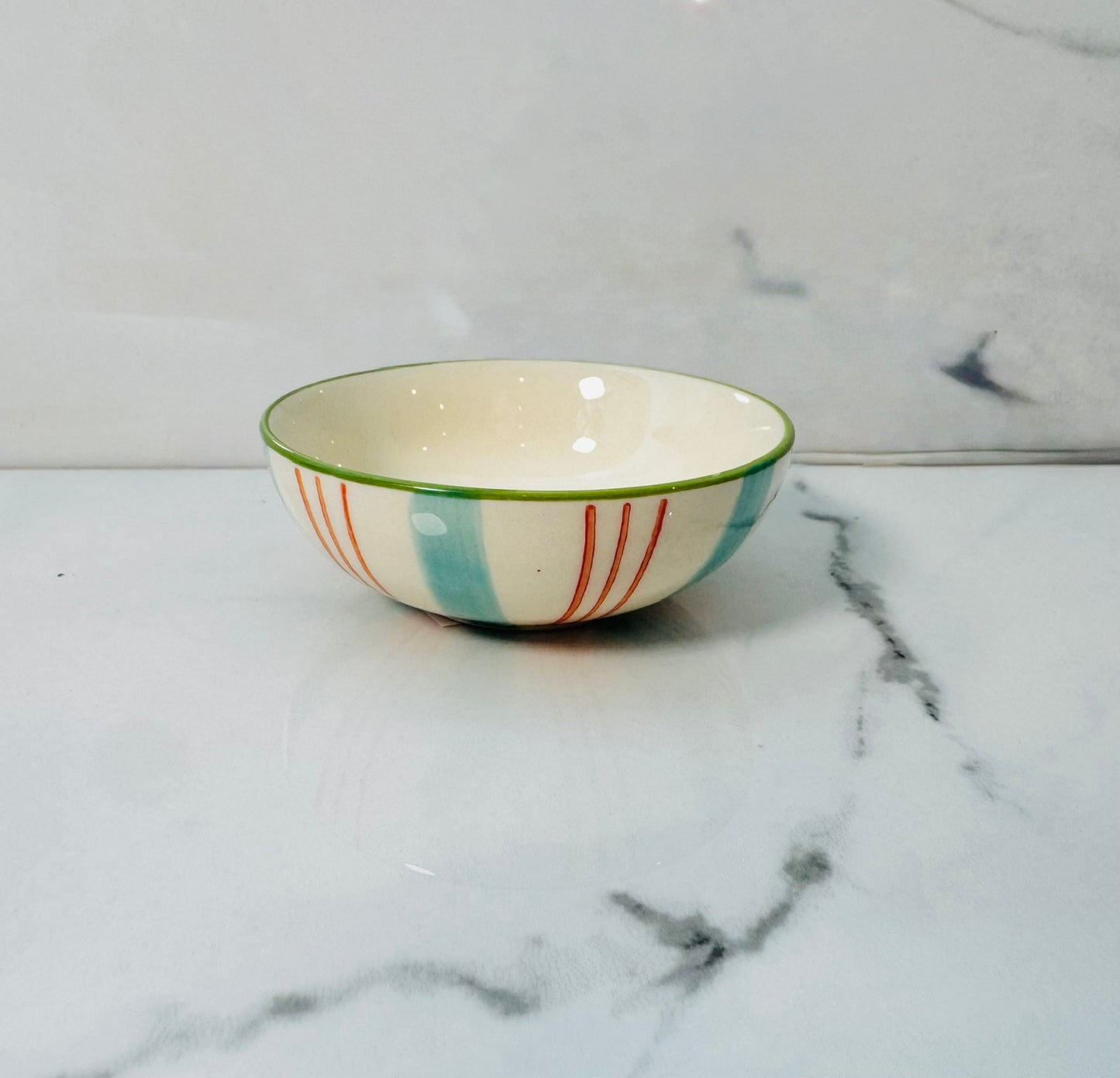 Mini Stoneware Bowl - Blue and Orange Stripe