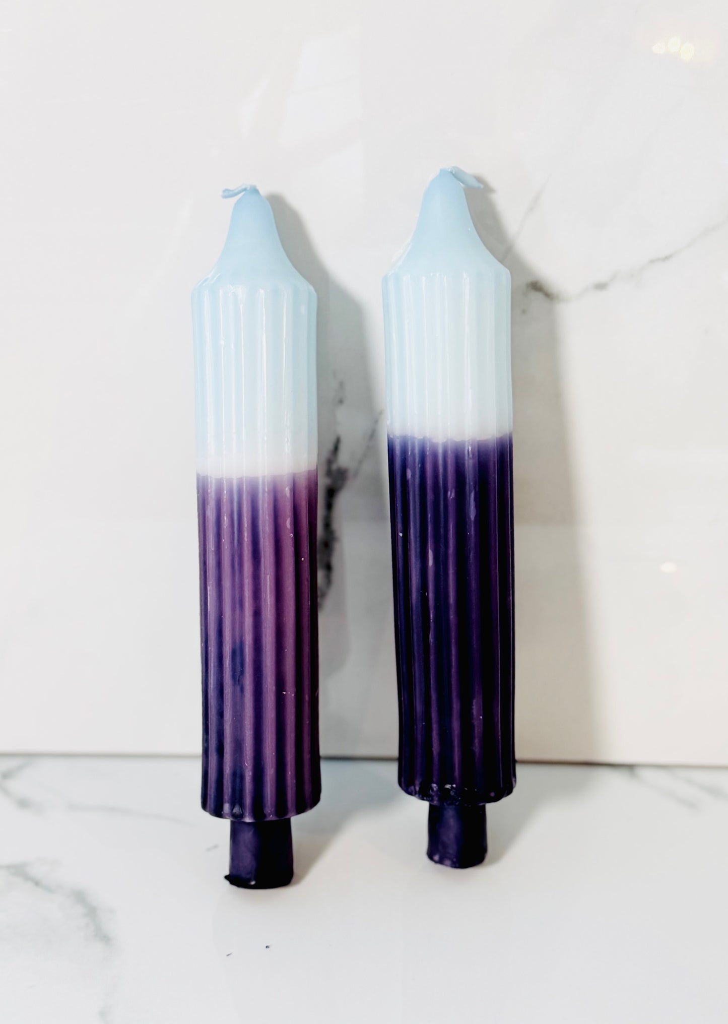 8" Two Tone Pleated Blue Taper Candles
