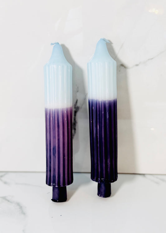 8" Two Tone Pleated Blue Taper Candles