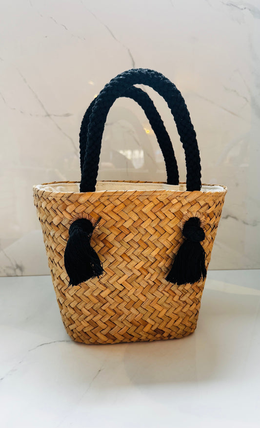 Black Straw Tote