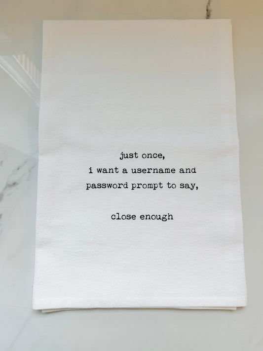 Username and Password Hand Towel