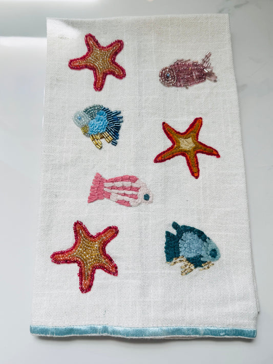 Starfish Embroidered Hand Towel