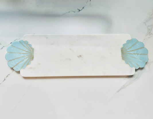 White Marble Serving Board with Blue Shell Handles