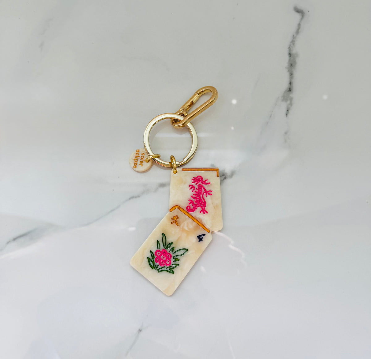 Hand Painted Flower Mahjong Key Chain / Bag Charm