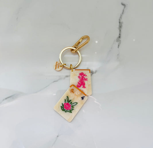 Hand Painted Flower Mahjong Key Chain / Bag Charm