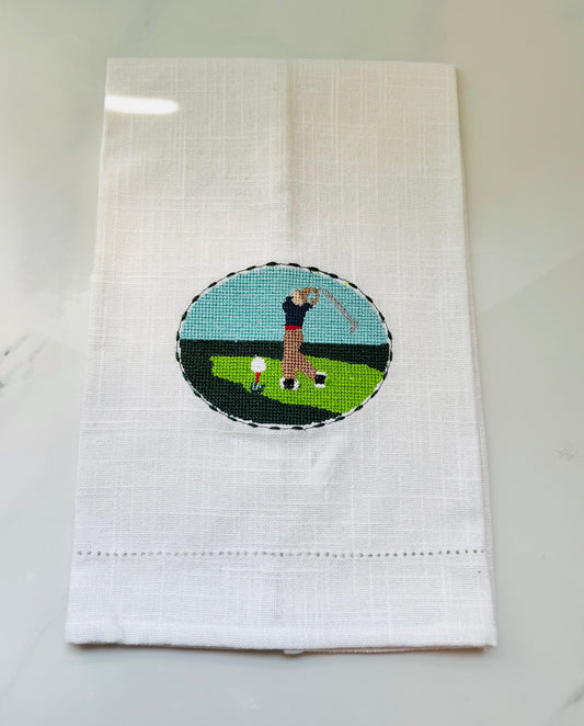 Golfer Needlepoint Hand Towel