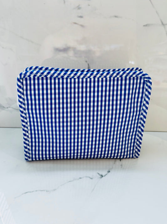 Medium Royal Blue Gingham Zip Pouch