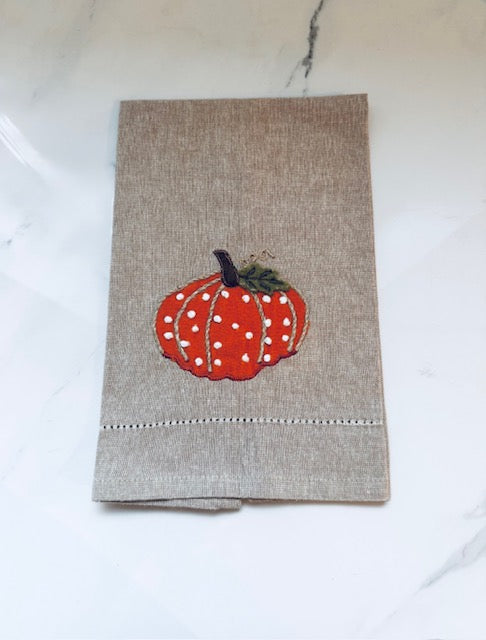 Orange Pumpkin French Knot Hand Towel