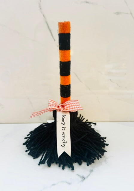 Black and Orange Stripe Witch Broom