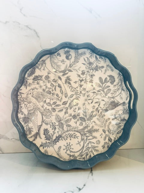 Small Blue and White Scalloped Tray with Handles