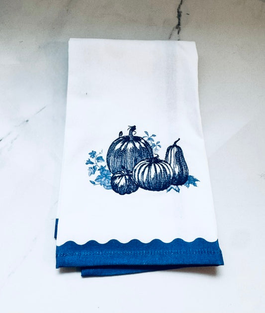 Blue and White Pumpkin Harvest Hand Towel