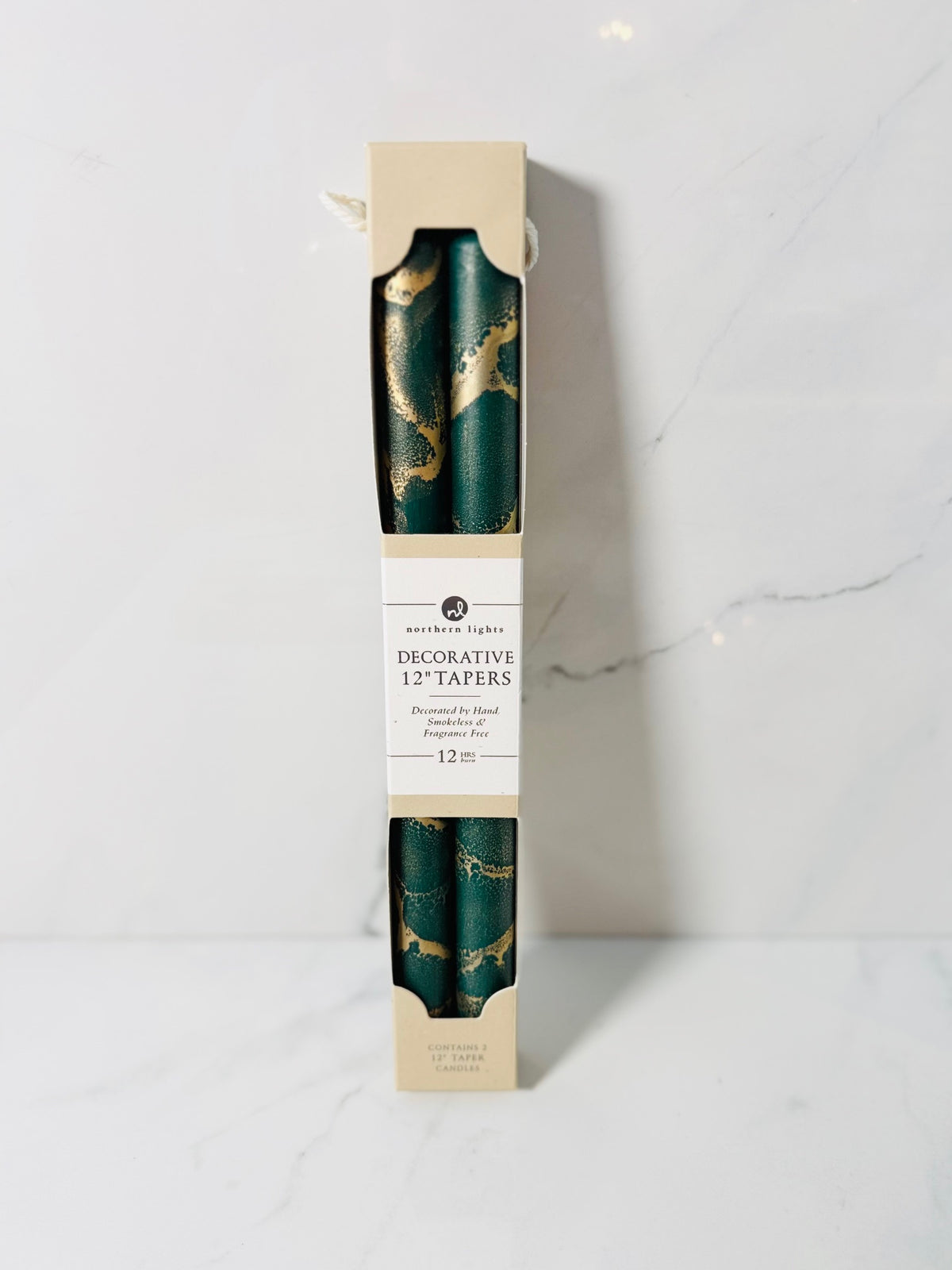 Hunter Green with Gold 12" Taper Candle - Set of 2
