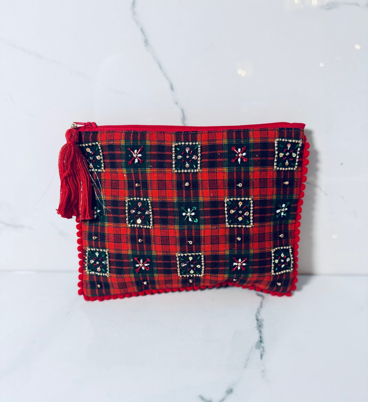 Embellished Pouch Green Red