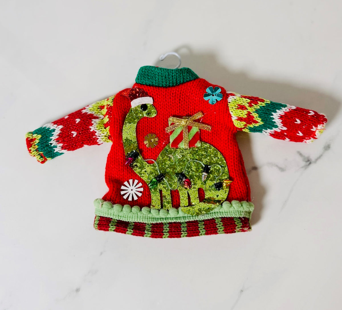 Christmas Sweater Dinosaur Ornament