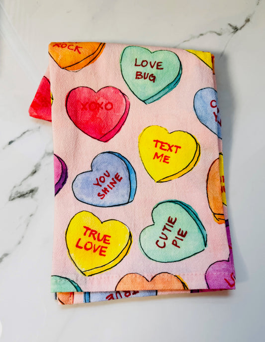 Pink Conversation Heart Tea Towel