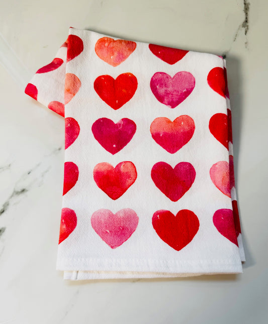 Pink and Red Hearts Tea Towel