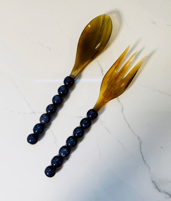 Natural Horn with Resin Handle Serving Utensil Set