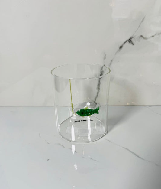 Green Fish on Hook 21 oz Glass
