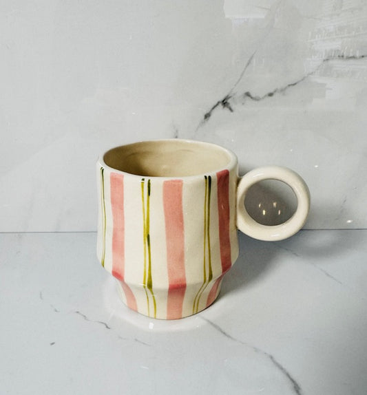 Green, White and Pink Stripe Mug