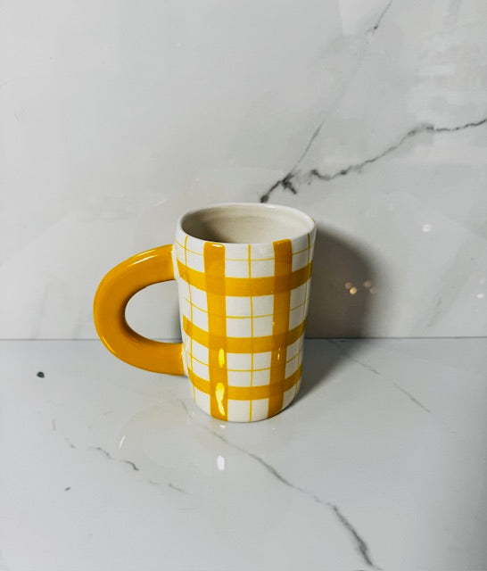 Yellow 14oz Stoneware Plaid Mug