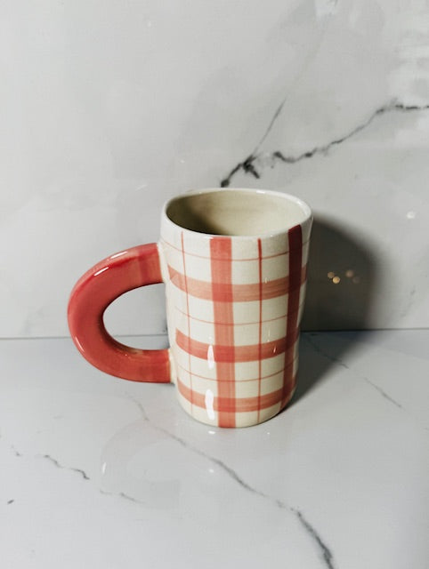 Pink 14oz Stoneware Plaid Mug