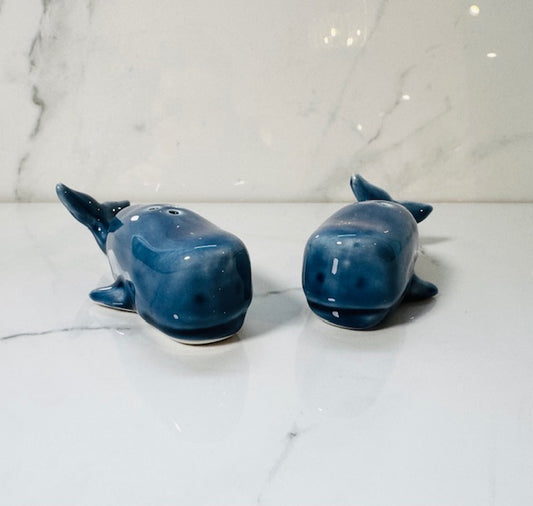 Stoneware Whale Salt and Pepper Shaker Set