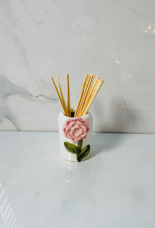 White with Pink Flower Toothpick Caddy