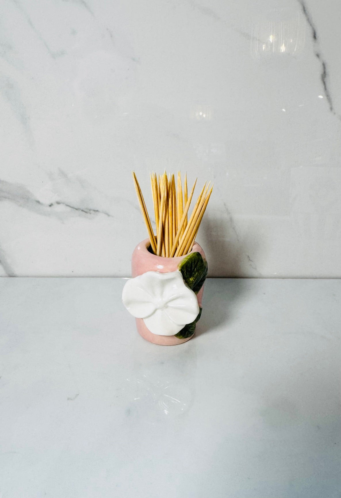 Pink with White Flower Toothpick Caddy