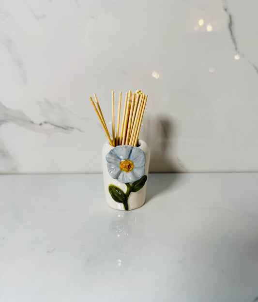 White with Blue Flower Toothpick Caddy