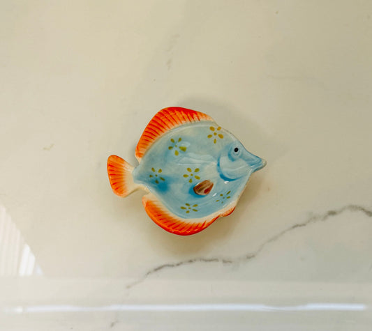 Blue and Orange Floral Fish Tidbit Dish