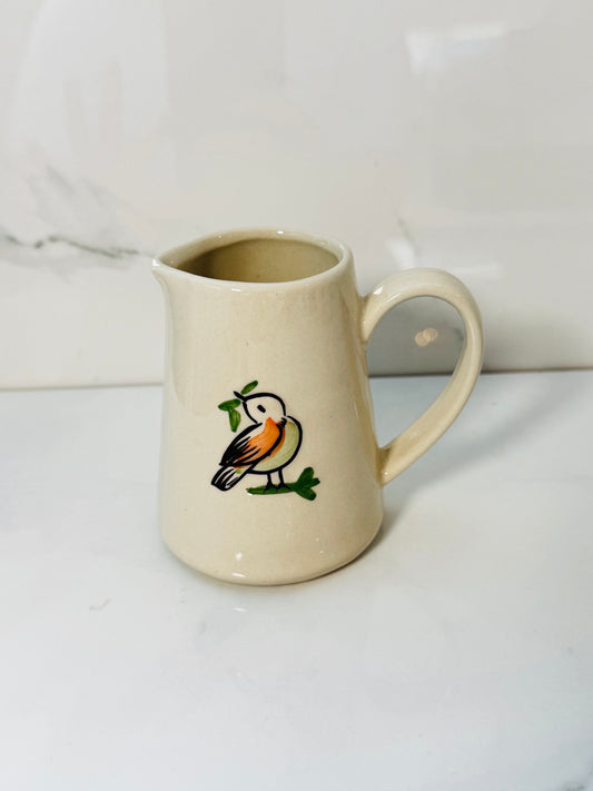 Bird and Branch Hand Painted Embossed Creamer