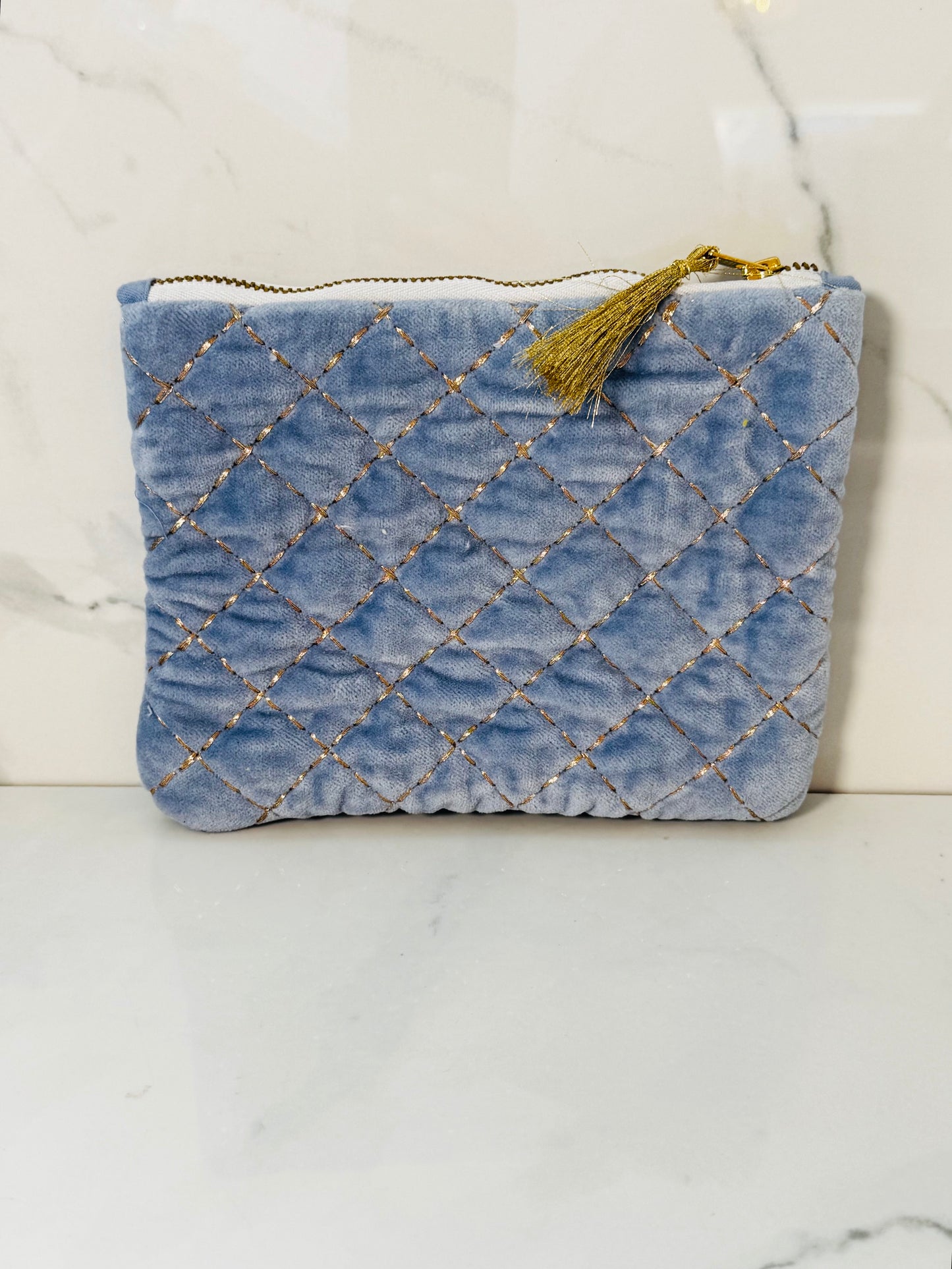Quilted Velvet Zip Pouch - Lavender