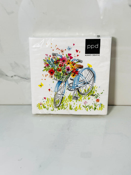 Floral Bike Cocktail Napkin