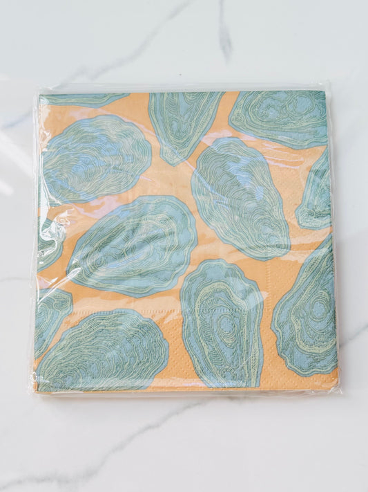 Blue and Tan Oyster Cocktail Napkins