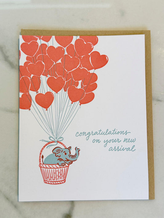 Elephant and Balloons Baby Greeting Card