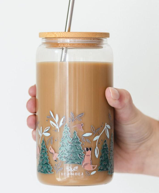 Winter Fox Glass Can Tumbler